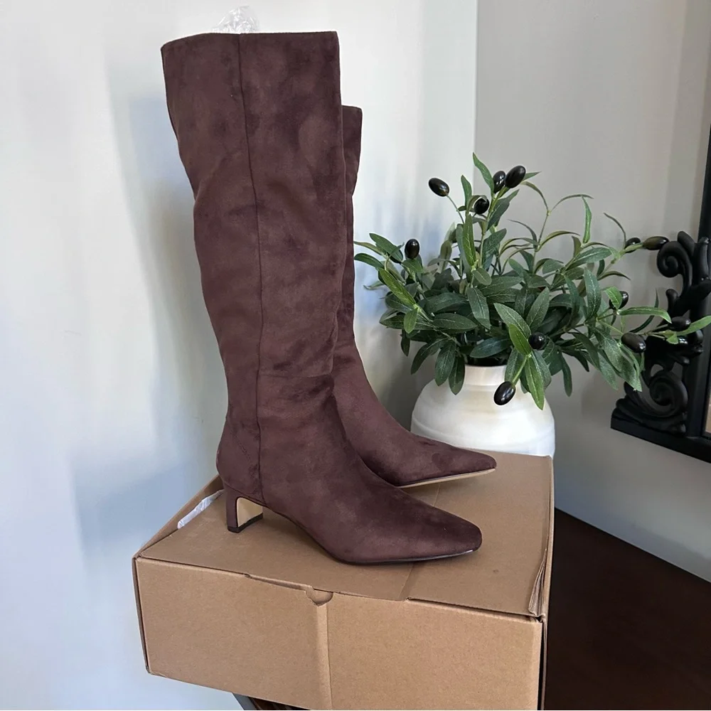 NIB J crew brown suede knee high boots Dark Walnut color‎